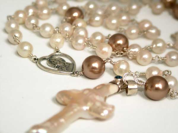 handmade rosary in akoya pearls