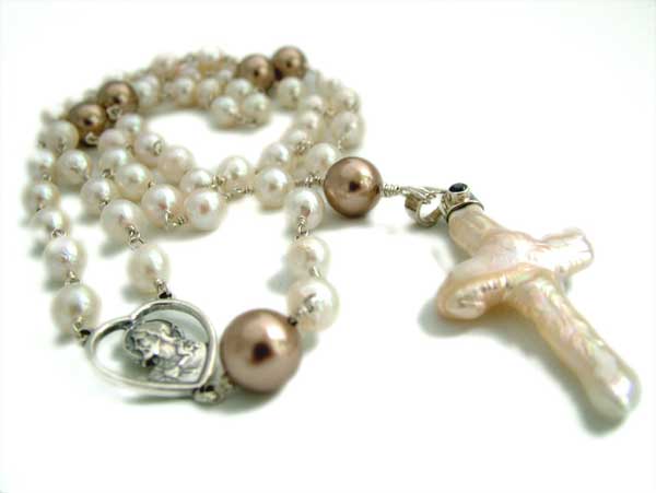 handmade rosary in akoya pearls