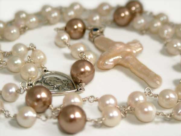 handmade rosary in akoya pearls