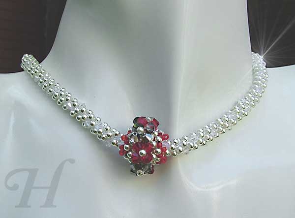 crochet beaded necklace with Swarovski