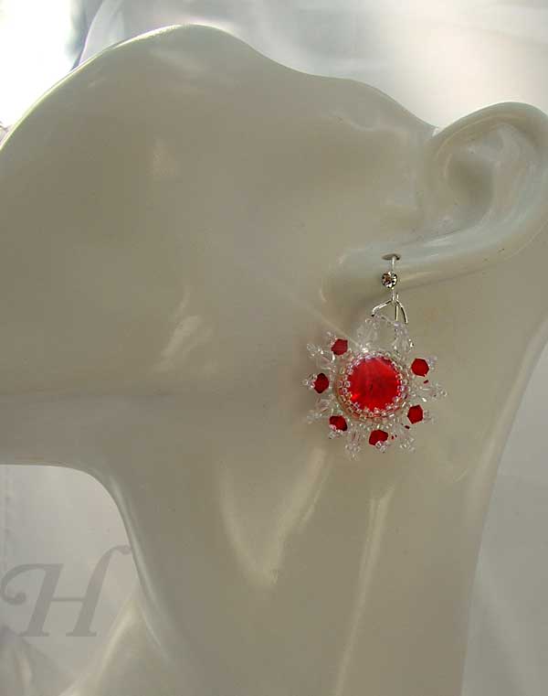 Red Sun earrings with Swarovski Rivoli