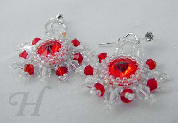 Red Sun earrings with Swarovski Rivoli