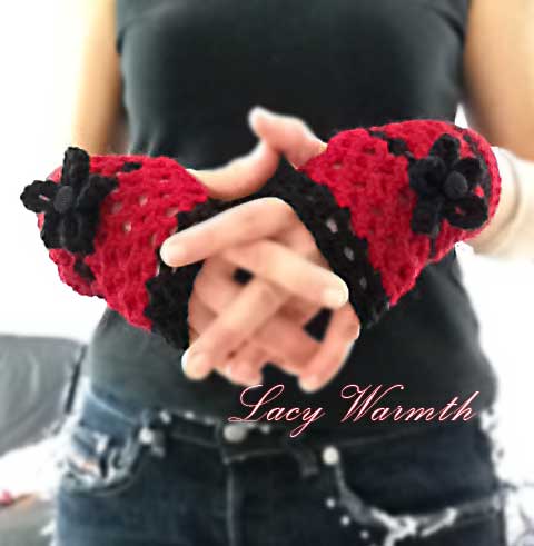 Lacy Warm Crochet Fingerless Gloves Hand Warmers