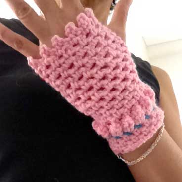 Pink Baubles Crochet Fingerless Gloves Hand Warmers