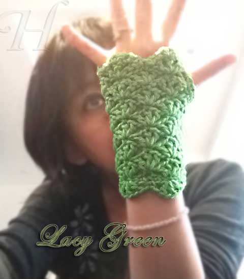 Lacy Green Crochet Fingerless Gloves Hand Warmers