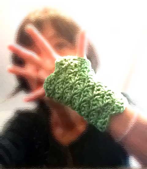 Lacy Green Crochet Fingerless Gloves Hand Warmers