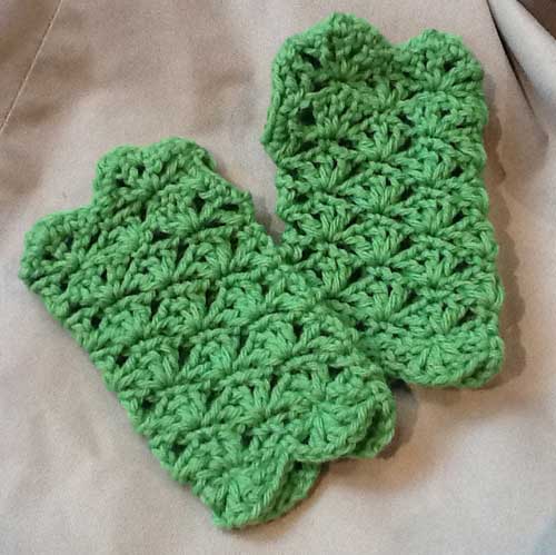 Lacy Green Crochet Fingerless Gloves Hand Warmers