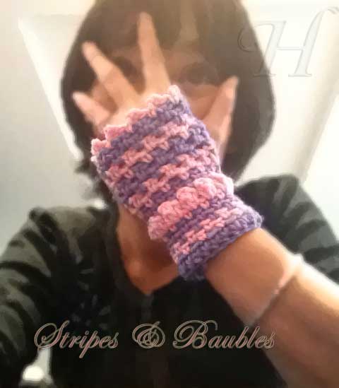 Stripes and Baubles Crochet Fingerless Gloves Hand Warmers