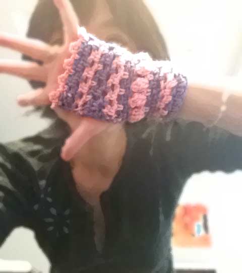 Stripes and Baubles Crochet Fingerless Gloves Hand Warmers