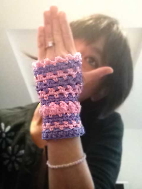 Stripes and Baubles Crochet Fingerless Gloves Hand Warmers