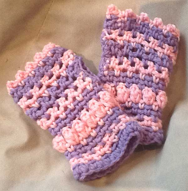 Stripes and Baubles Crochet Fingerless Gloves Hand Warmers