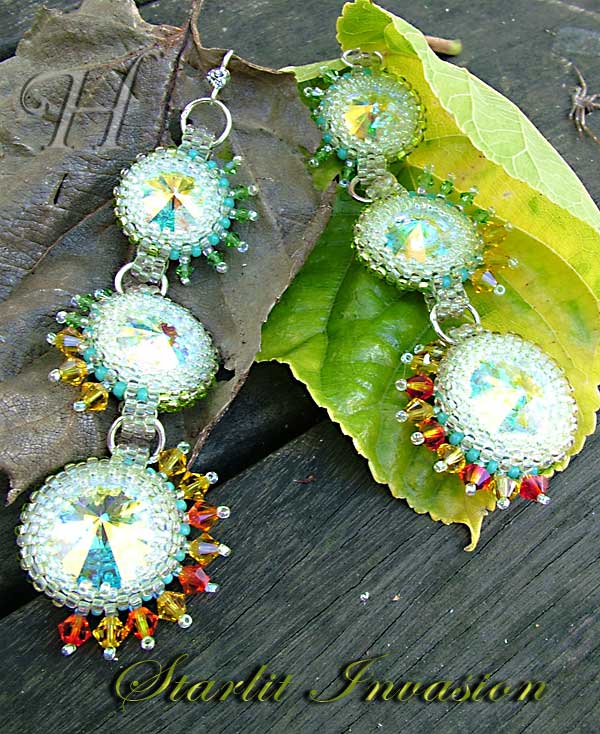 Art Bead Earrings, Handmade Lampwork Glass, Lapis & Spiny Oyster