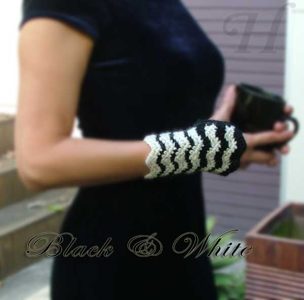 Black and White Crochet Fingerless Gloves Hand Warmers