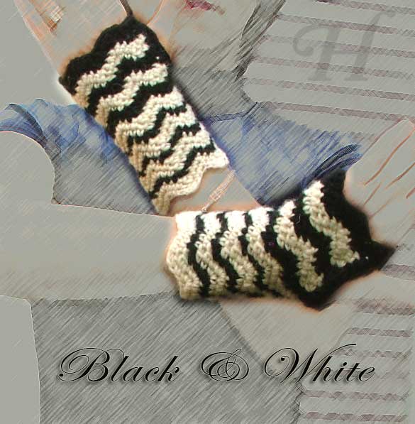 Black and White Crochet Fingerless Gloves Hand Warmers