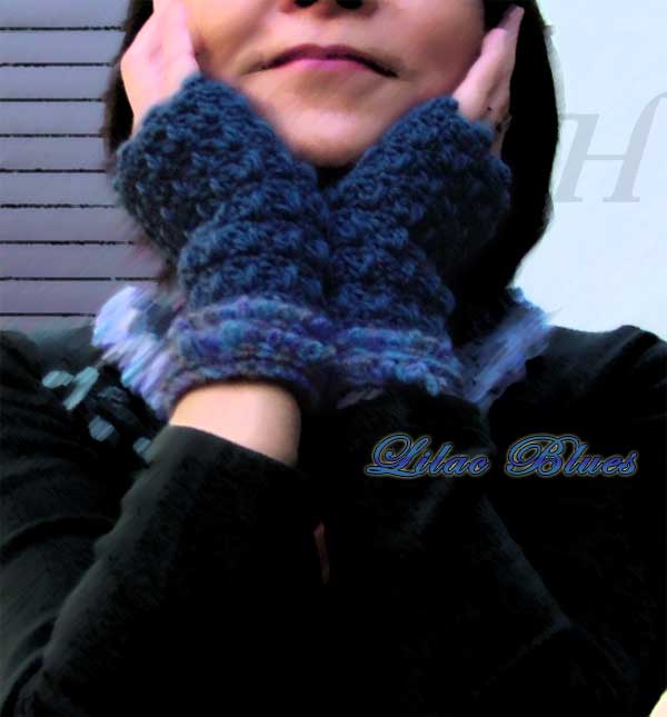 Velvet Blues Crochet Fingerless Gloves Hand Warmers