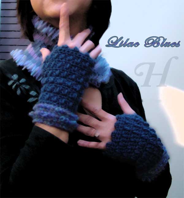 Velvet Blues Crochet Fingerless Gloves Hand Warmers