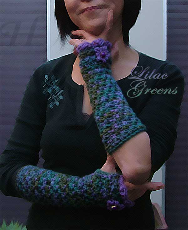 Lilac Greens Crochet Fingerless Gloves Hand Warmers