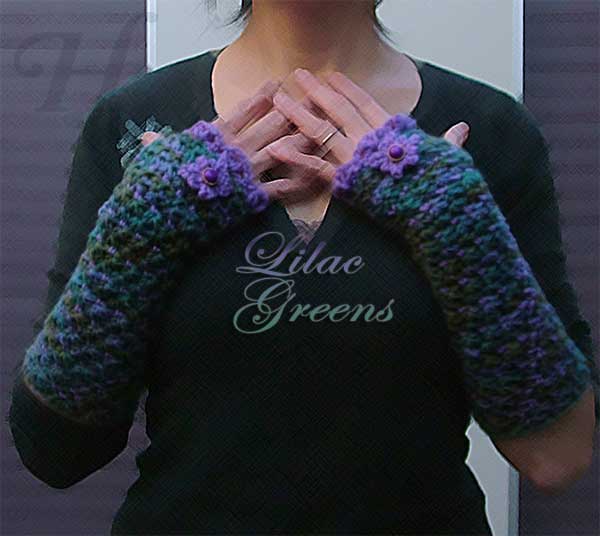 Lilac Greens Crochet Fingerless Gloves Hand Warmers