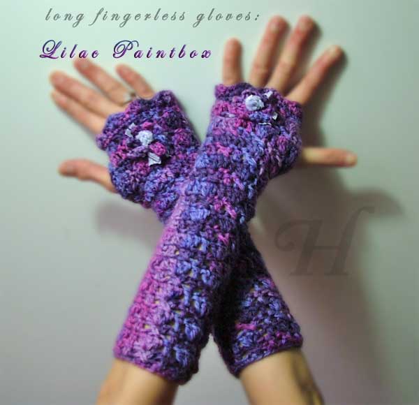 Lilac Paintbox Crochet Fingerless Gloves Hand Warmers