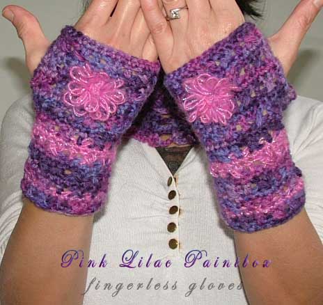 Lilac Paintbox Crochet Fingerless Gloves Hand Warmers