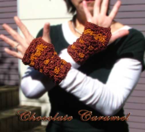 Chocolate Caramel Crochet Fingerless Gloves Hand Warmers