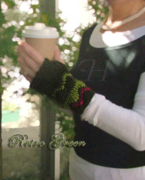 Retro Green Crochet Fingerless Gloves Hand Warmers