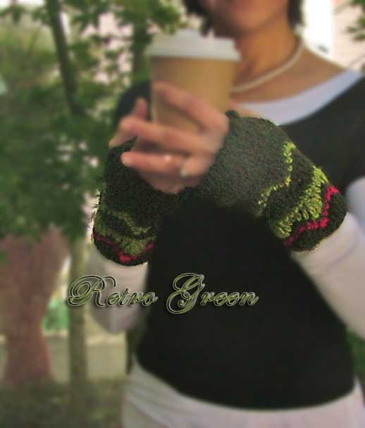 Retro Green Crochet Fingerless Gloves Hand Warmers