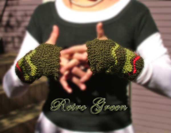 Retro Green Crochet Fingerless Gloves Hand Warmers