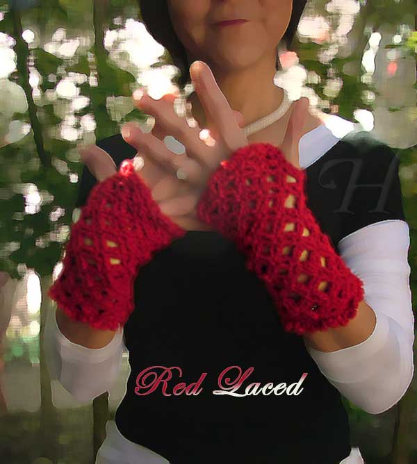 Red Laced Crochet Fingerless Gloves Hand Warmers