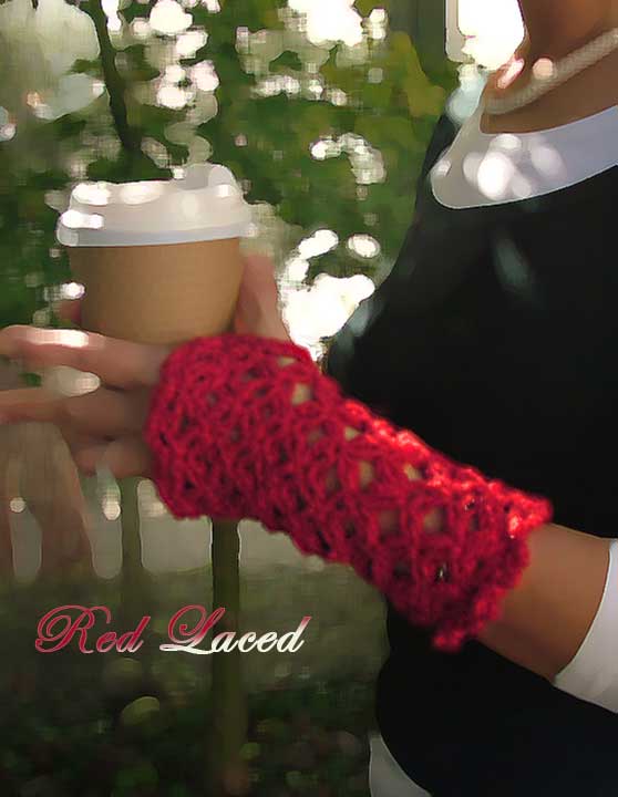 Red Laced Crochet Fingerless Gloves Hand Warmers