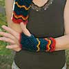 Orange Teal Sunset viscose Crochet Fingerless Gloves
