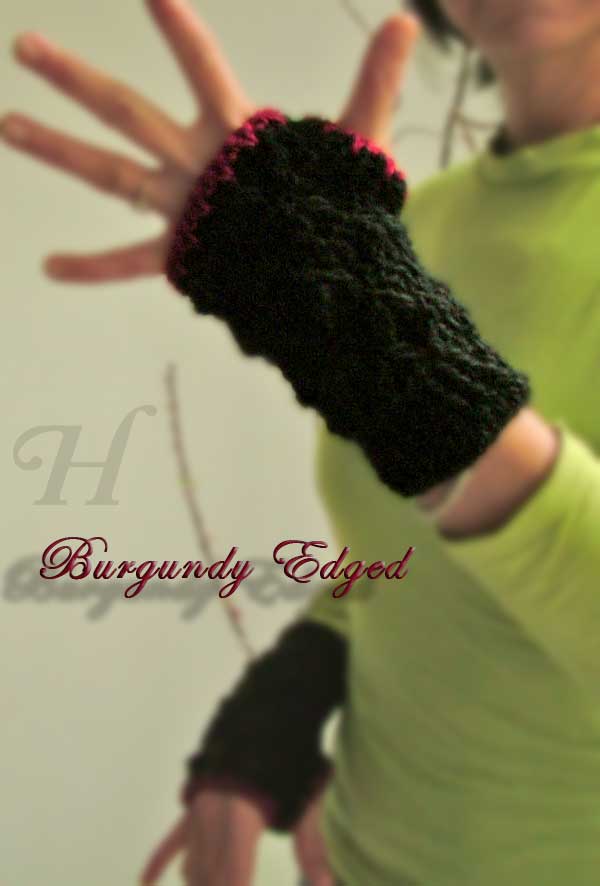 Burgundy Edged Crochet Fingerless Gloves Hand Warmers