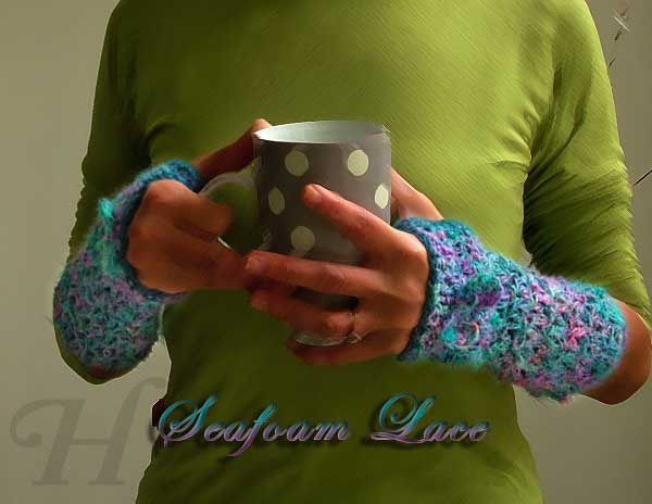 Seafoam Lace Silk Crochet Fingerless Gloves Hand Warmers