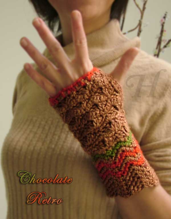 Chocolate Retro Crochet Fingerless Gloves Hand Warmers