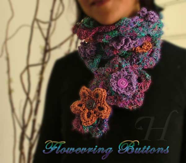 Flowering Buttons crochet scarf