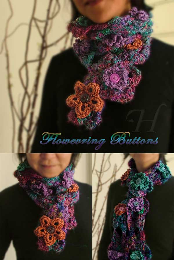 Flowering Buttons crochet scarf