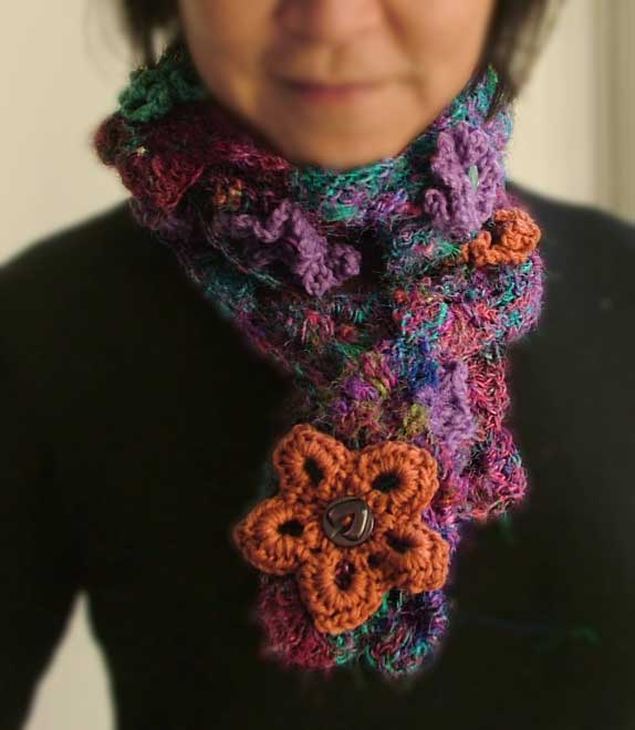 Flowering Buttons crochet scarf