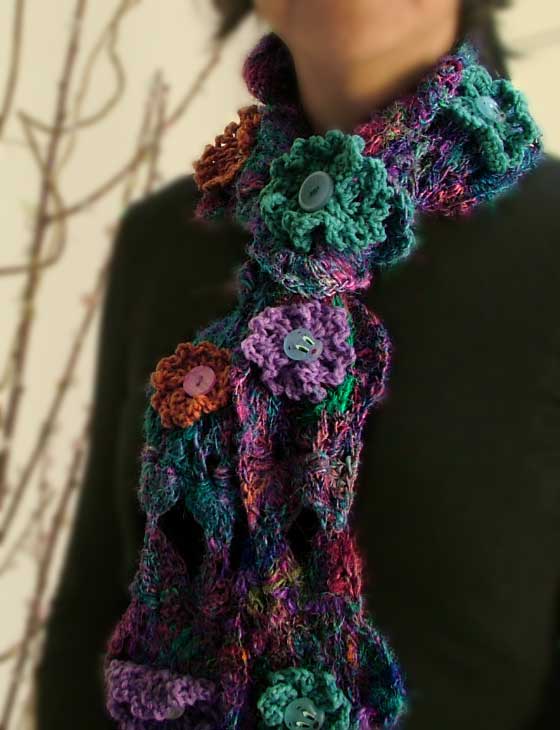 Flowering Buttons crochet scarf