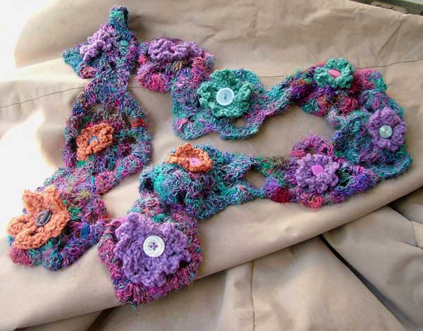 Flowering Buttons crochet scarf