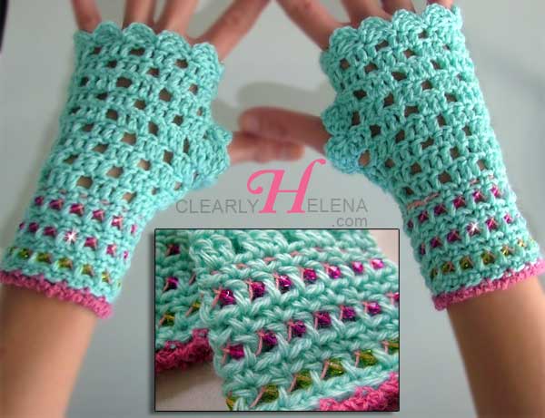 Beaded Crochet Fingerless Gloves