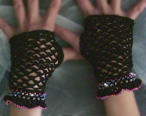 Beaded Crochet Fingerless Gloves