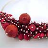 handmade Red Gemstone and Crystal Cluster Choker Necklace