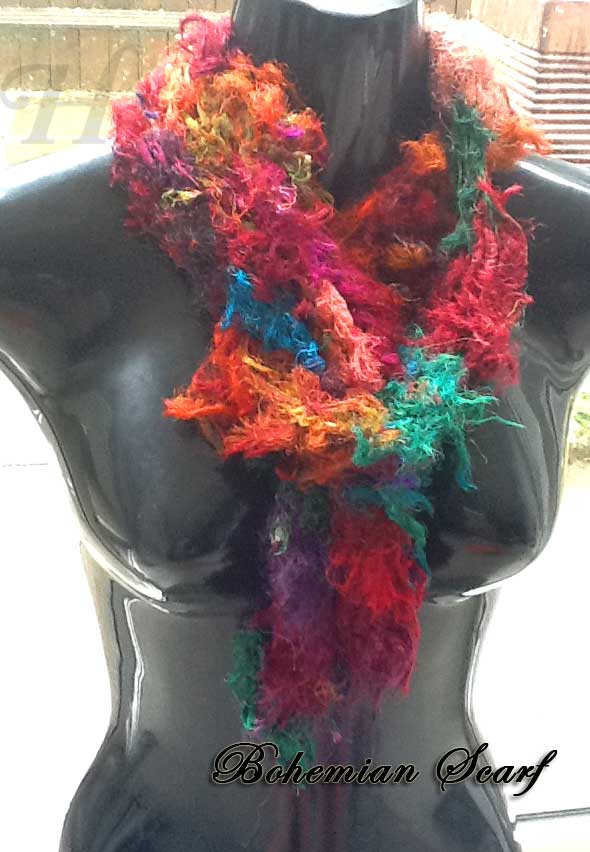 Long Bohemian Scarf from Sari Ribbon Yarn