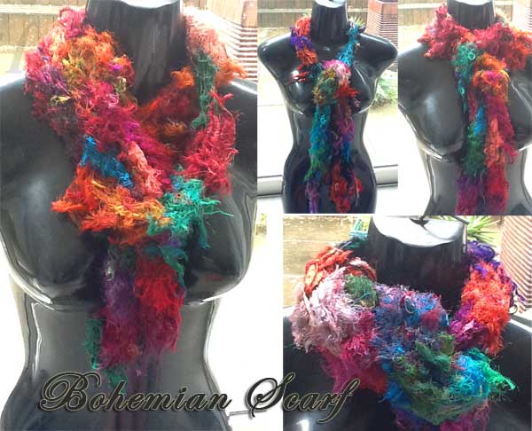 Long Bohemian Scarf from Sari Ribbon Yarn