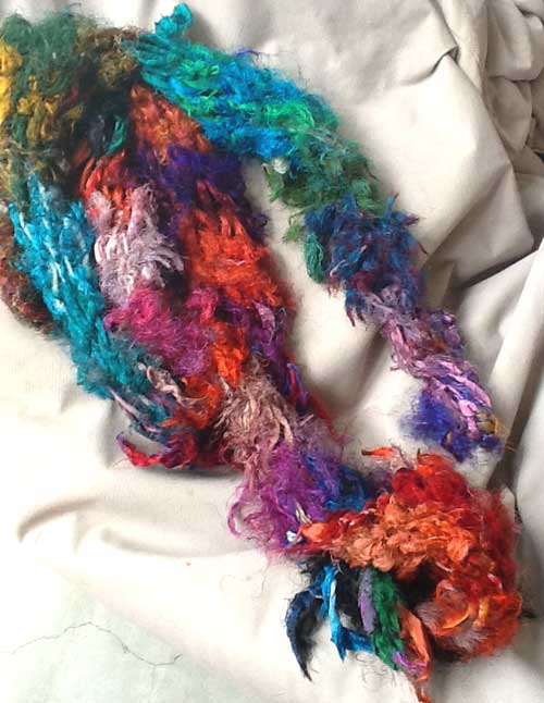 Long Bohemian Scarf from Sari Ribbon Yarn